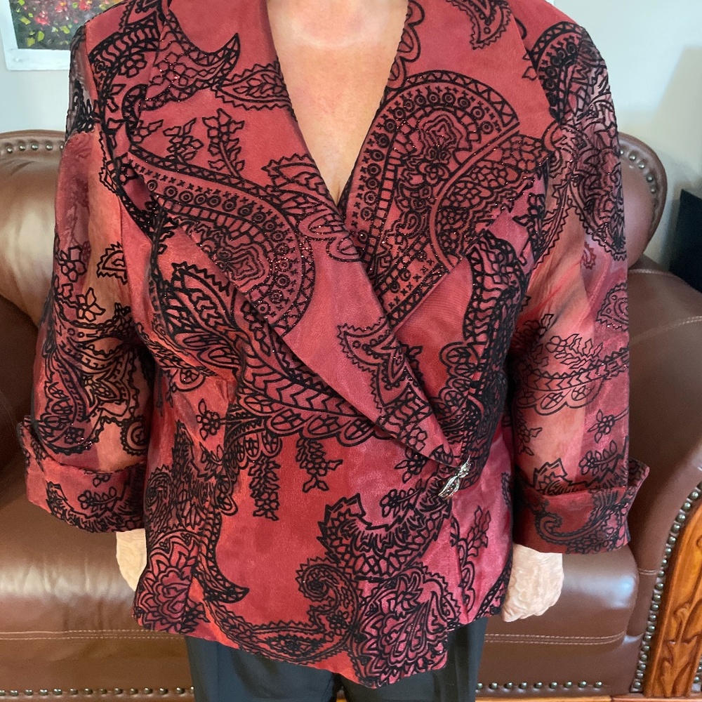 Sparkling Lined Crimson Red with Velvet Appliqués Party Jacket